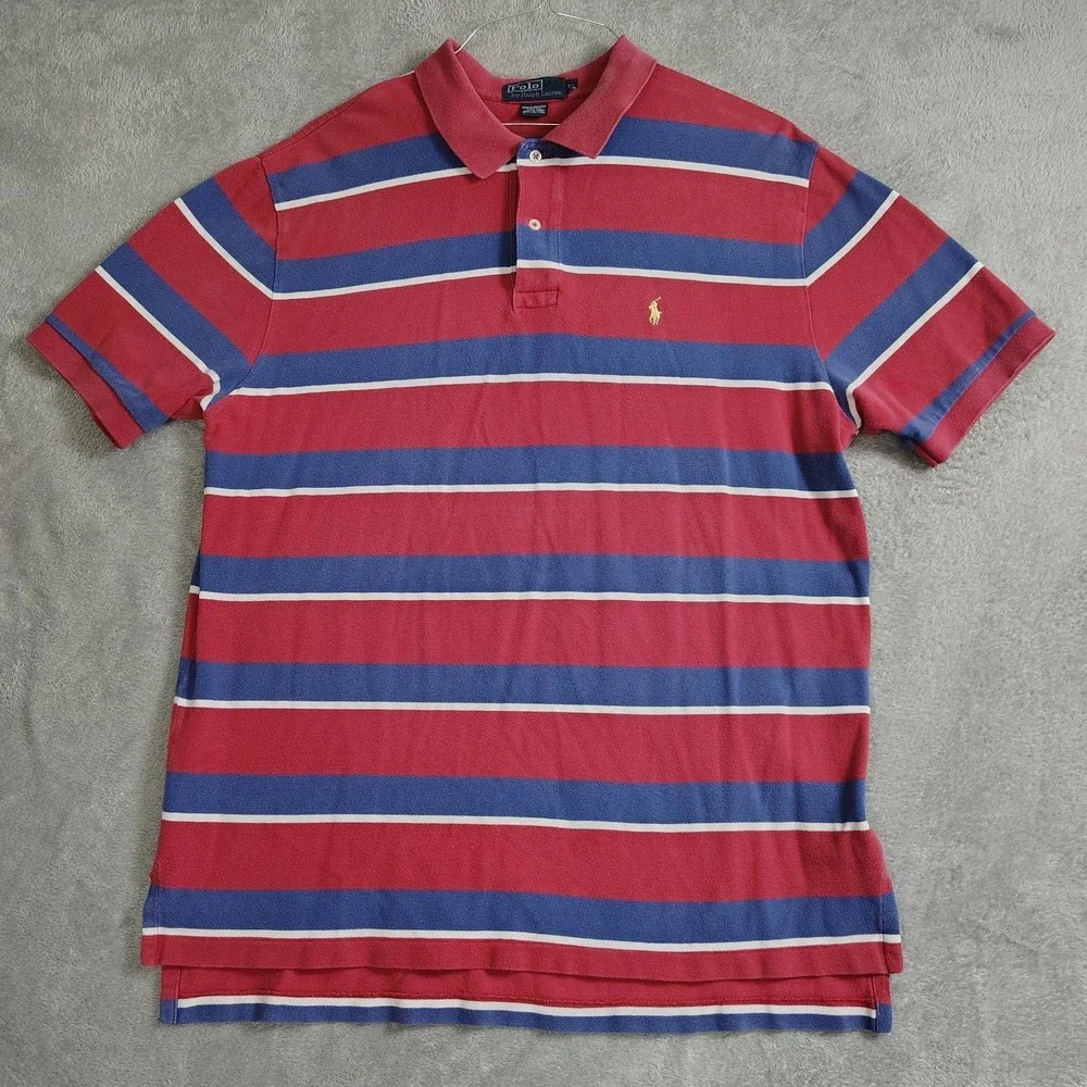 Polo By Ralph Lauren Vintage Striped Classic Collared Golf Polo Shirt Red‎ XL